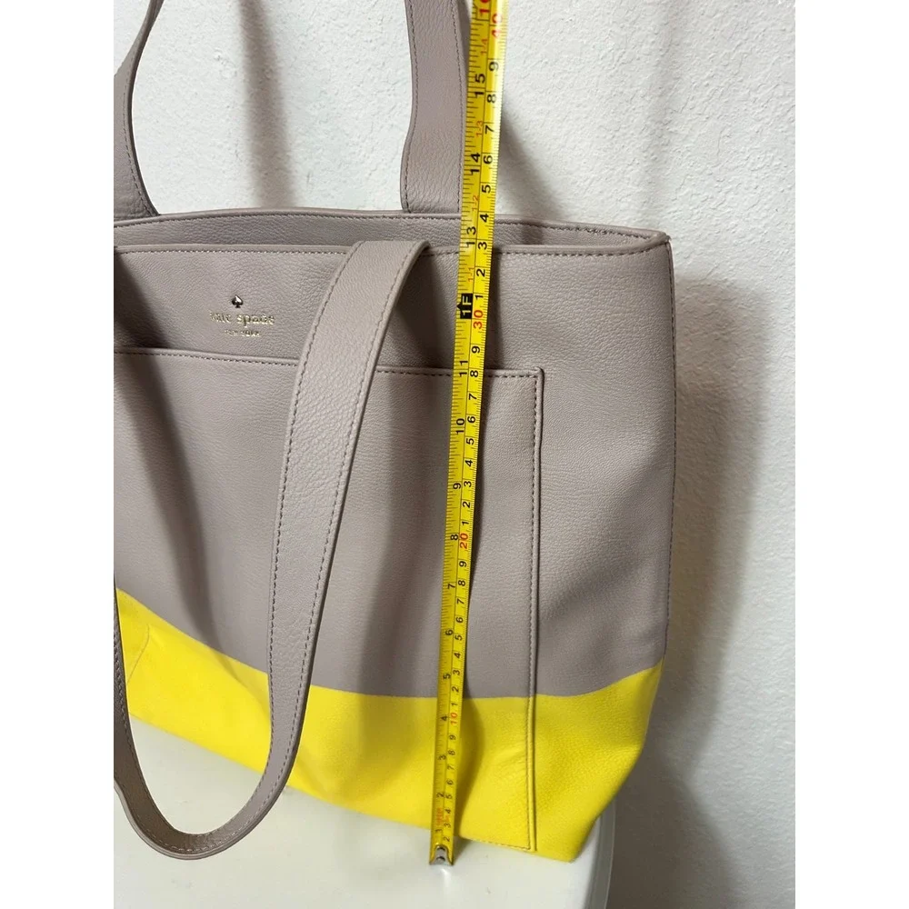 Kate Spade Lita Street Andrea Tote Bag Grey Yellow Colorblock Faux Leather EUC